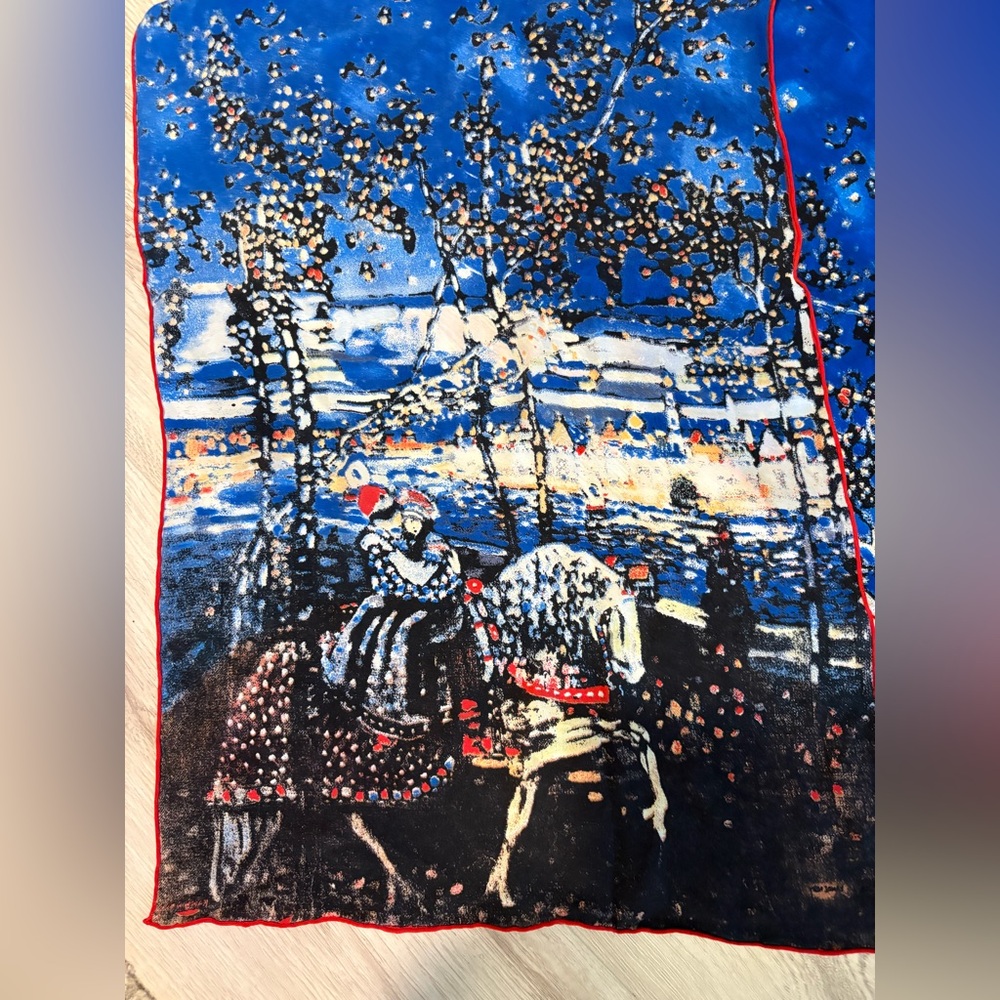 COCOON HOUSE Artistic Blue and Red Silk Scarf Perfect condition